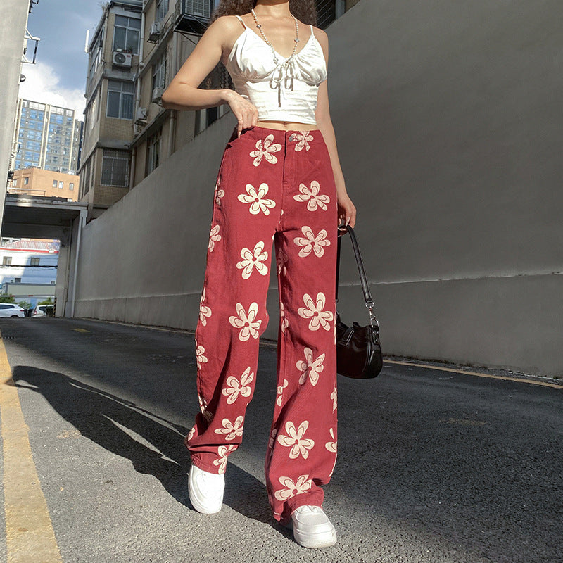 Fashion Printed Sexy Low-rise Wide-leg Jeans Women