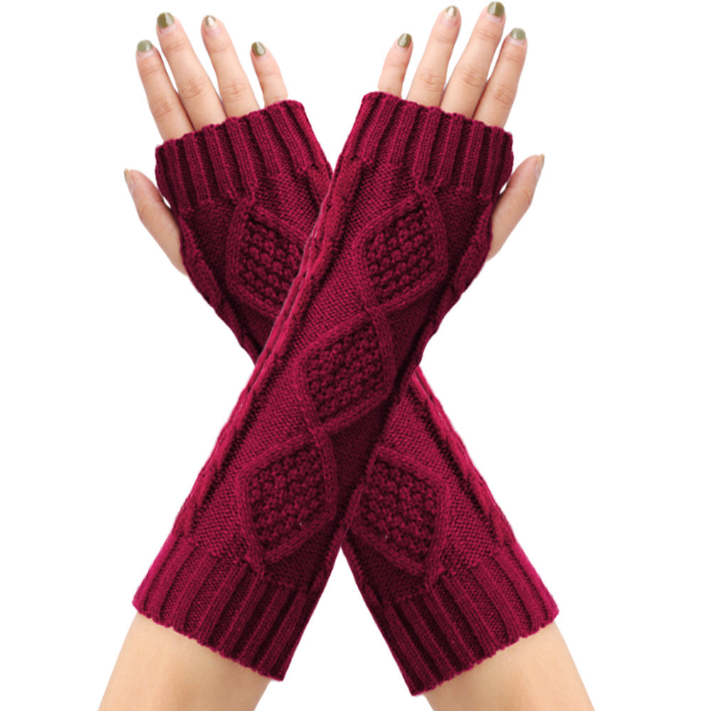 Diamond Knit Half Finger Bracers Extended Fingerless Arm Cover