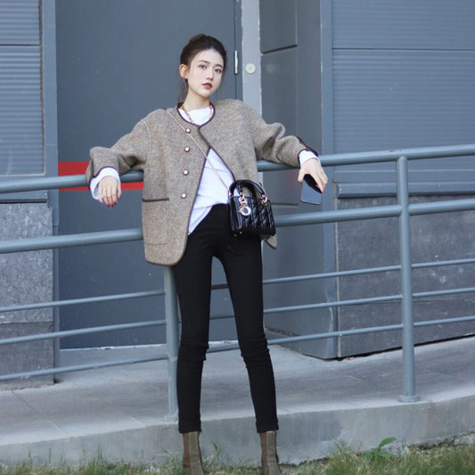 Double-sided Wool Overcoat Women's Short Simple Chanel Style Woolen