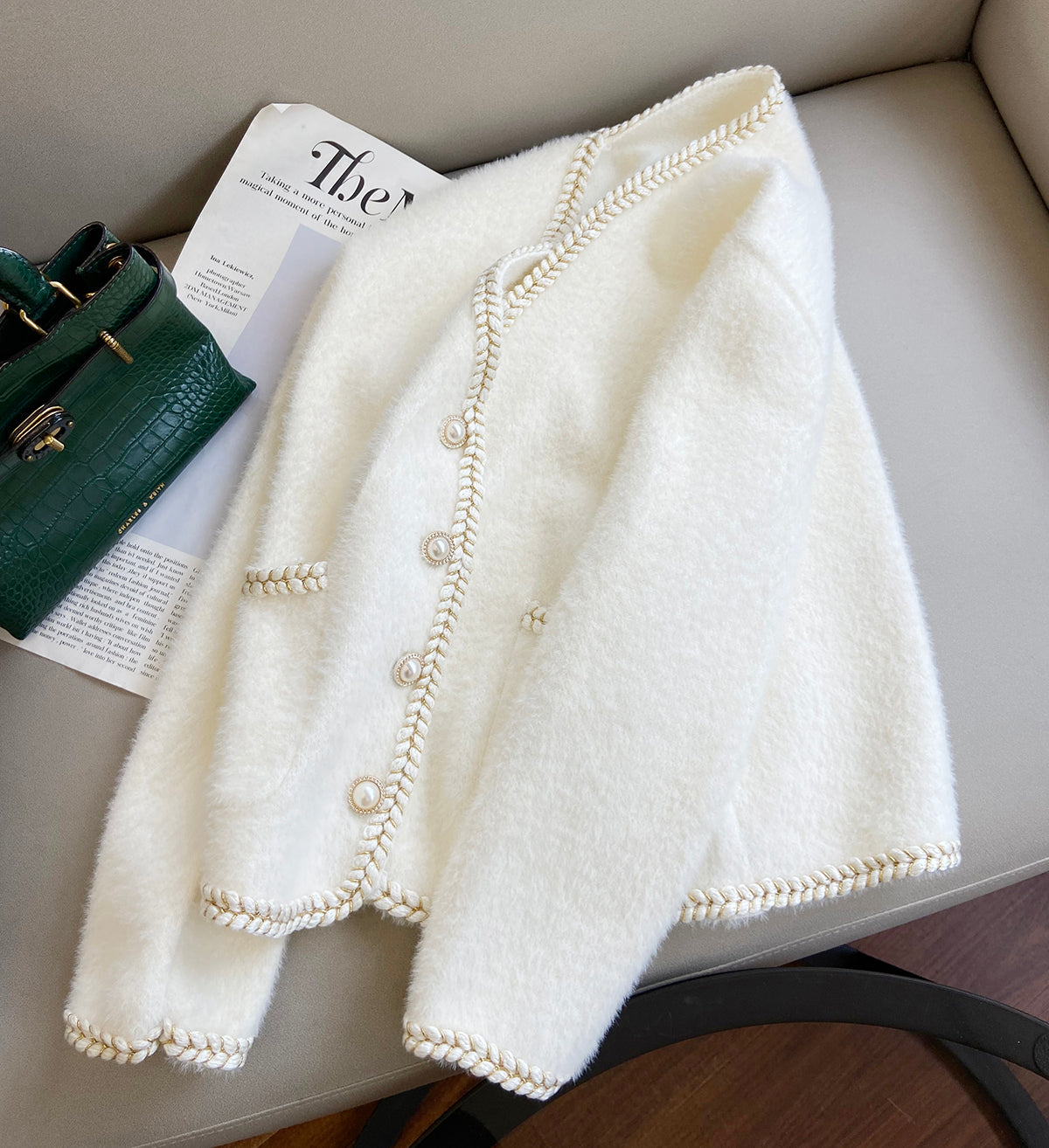 Faux Mink V-Neck Ladies Cardigan Loose And Lazy