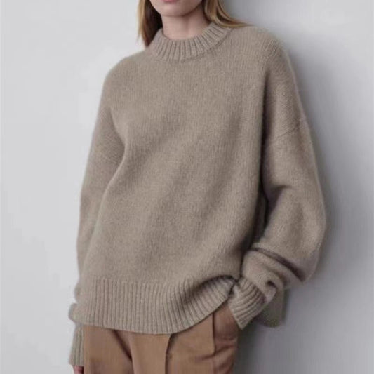 Womens Plus-Size Loose Crew-Neck Pullover Sweater