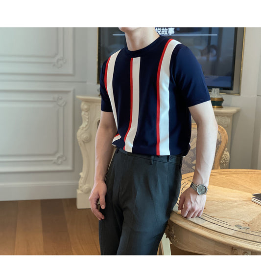 Koreansk version af den nye stribede, strikkede T-shirt-underdel med enkle lodrette striber