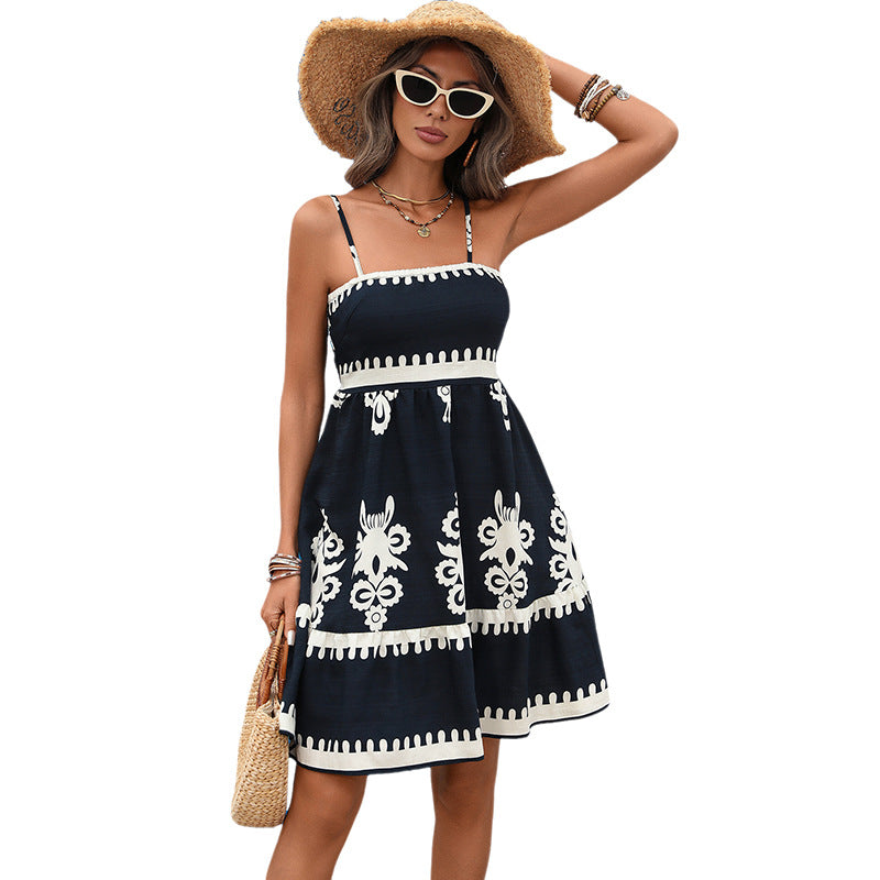 Ethnic Resort-Style Suspender Dress EuropeanAmerican Cross-Border Ruched Tube Top Short Skirt