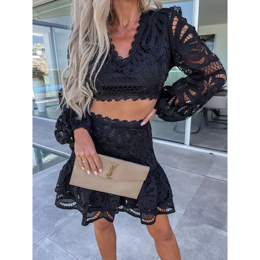 Long Sleeve Lace Suit INS Casual Lantern Sleeve