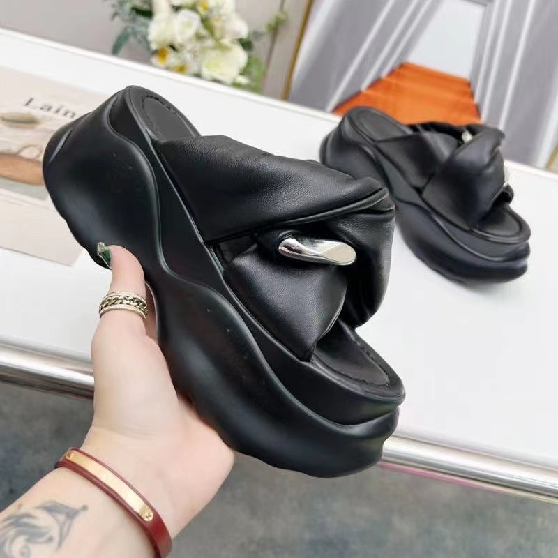 Women's Fashion Cross Strip Thick Soled Open Toe Slippers