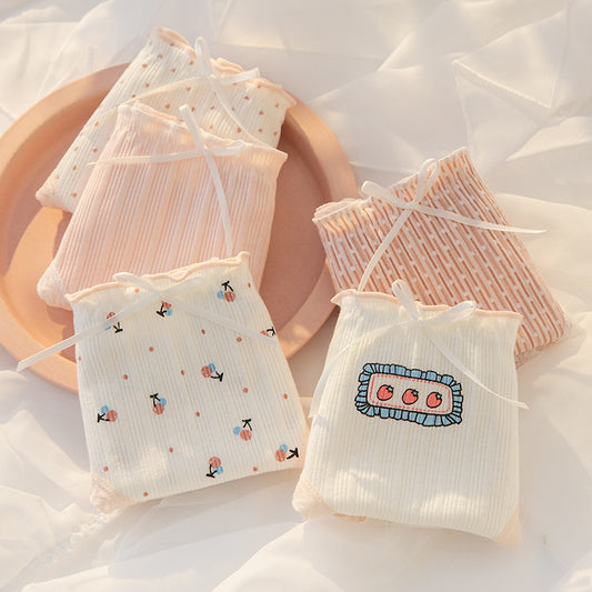 Ins Style Cotton Girls Panties Sweet Lace Bow