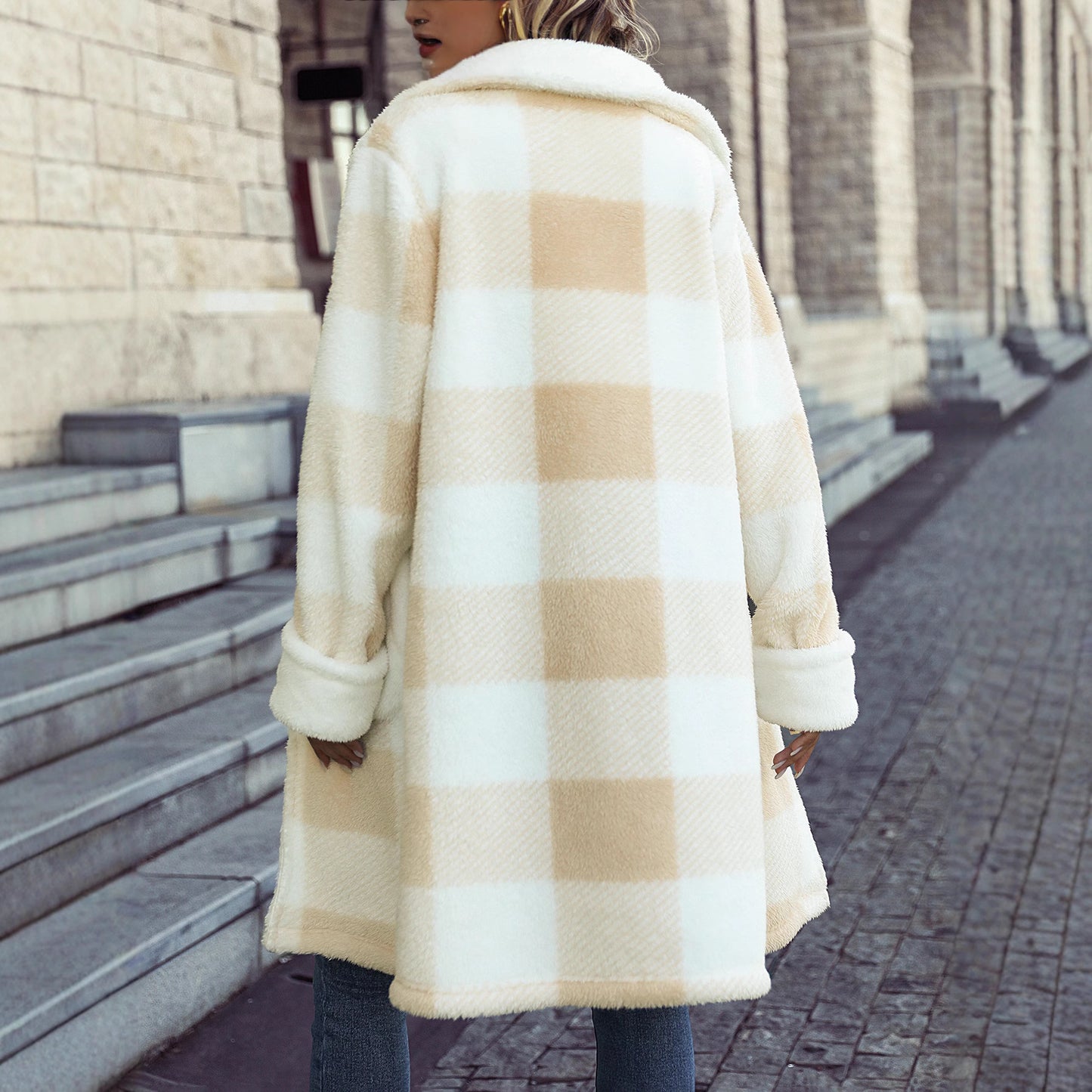 Single-breasted Plaid Long Coat For Fallwinter