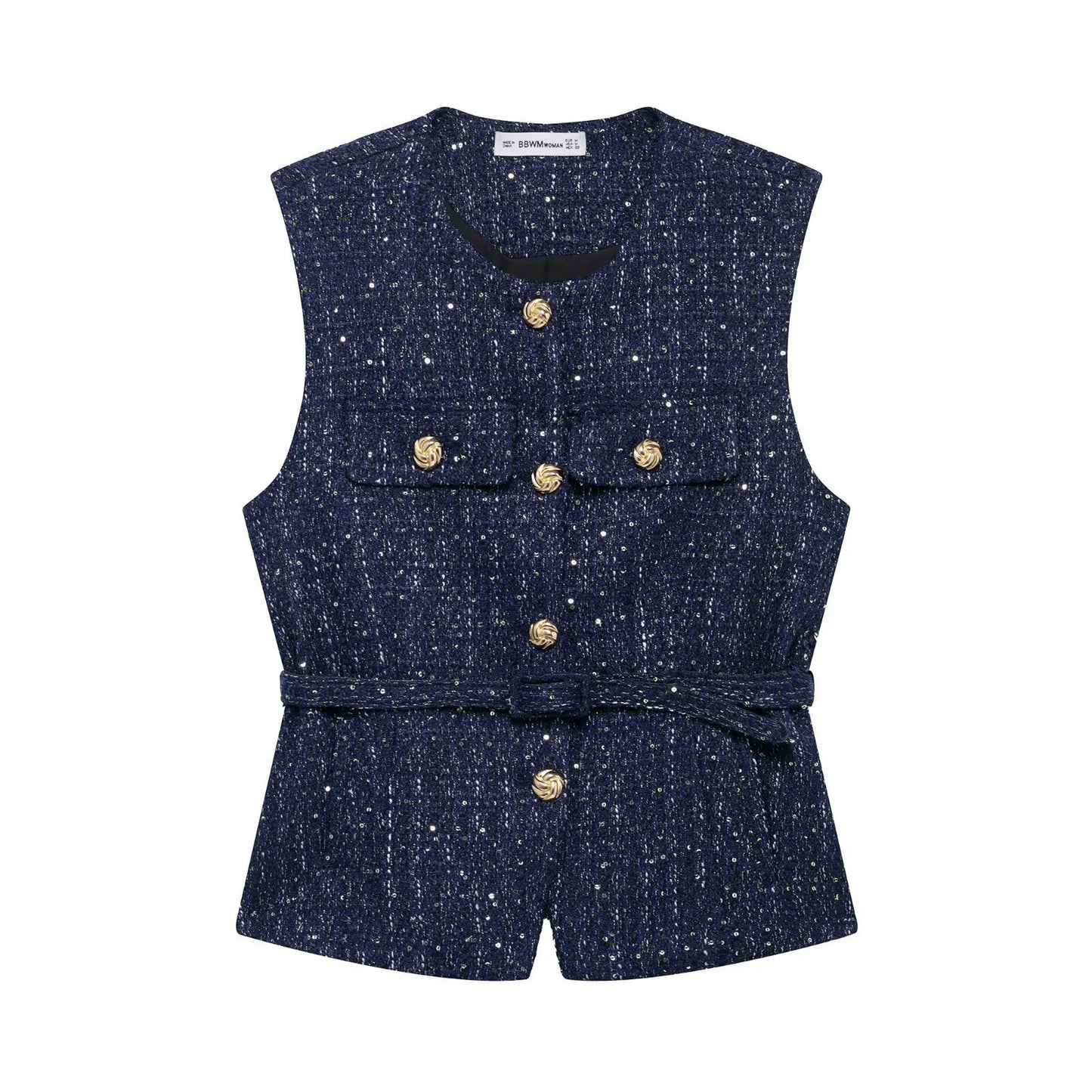 With Belt Beads Decoration All-matching Comfortable Texture Vest