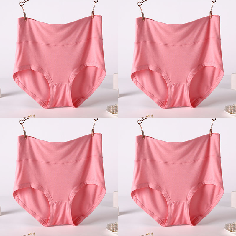 Women Underwear Soft Viscose Solid Color High Waist Panties 4pcs A Lot