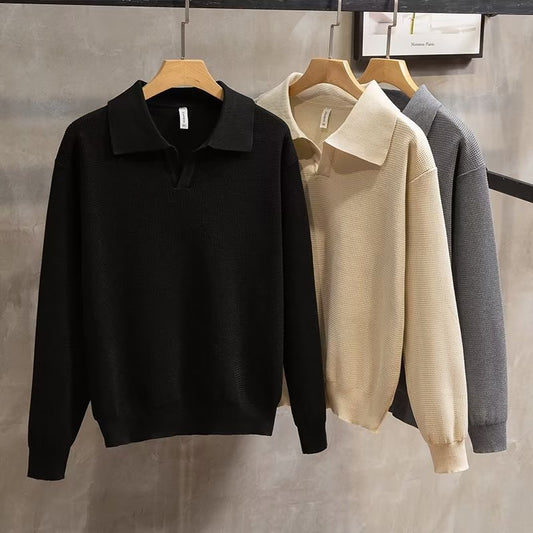 Fashion Personality Lapel Knitted Polo Shirt Men