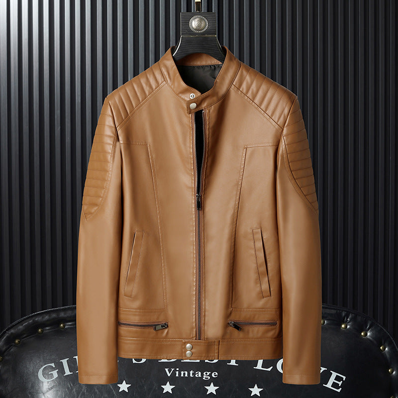 Mens PU Leather Jacket With Zipper Details