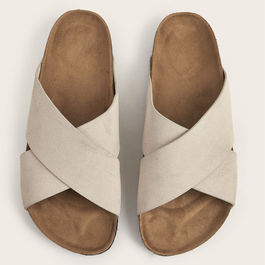 European And American Plus Size Khaki Round Toe Cross Roman Style Slip-on Flat Sandals
