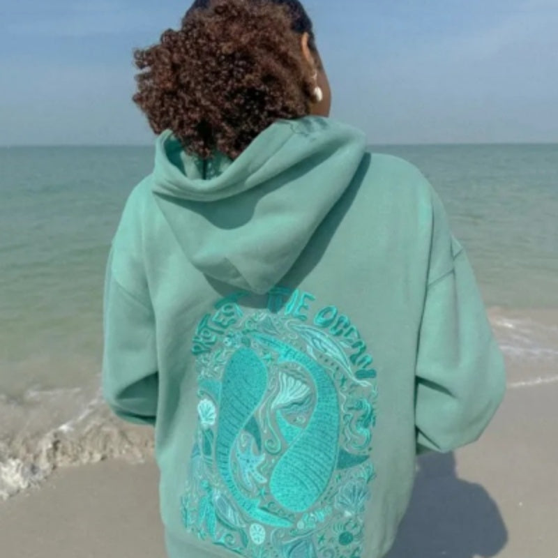 Sweater med hætte, print, drop-shoulder og lange ærmer til sport og hverdag