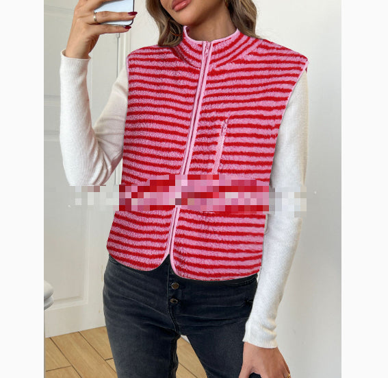 Button Cardigan Striped Vest Coat