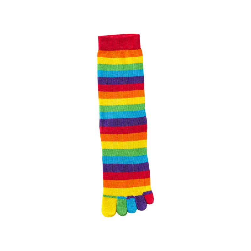 Women's Versatile Rainbow Striped Five Finger Socks