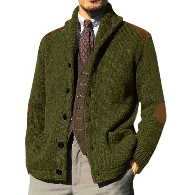 Patchwork Lapel Long Sleeve Knitted Cardigan