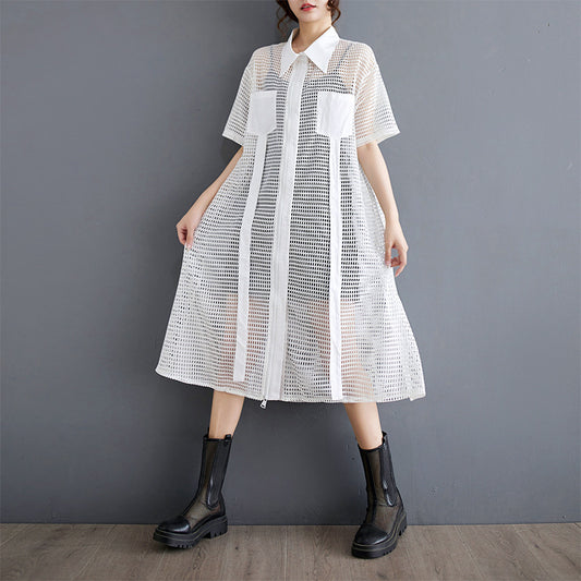 Niche Hollow Out Design Pocket Shirt Dress