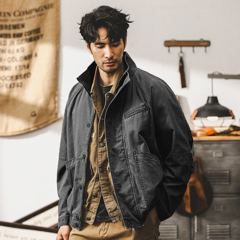 Maillard Retro Heavy Fishbone Pattern Workwear Jacket