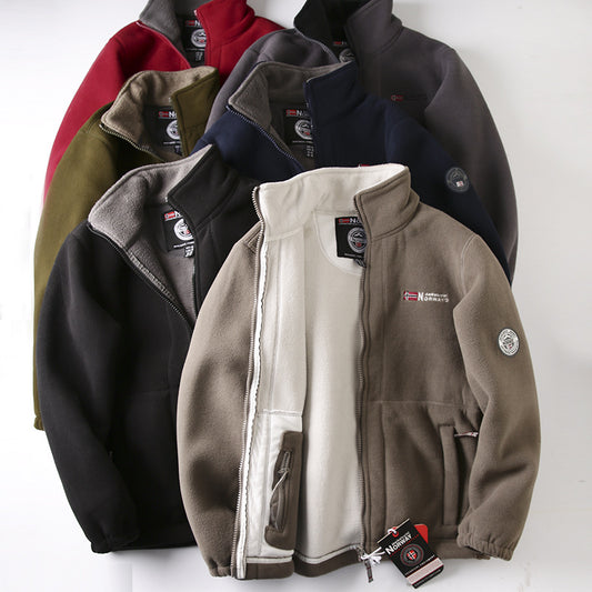 Mens Fleece-Lined Thickened Double-Sided Polar Fleece Jacket