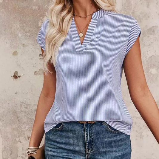 New Womens Sleeveless Striped Blouse