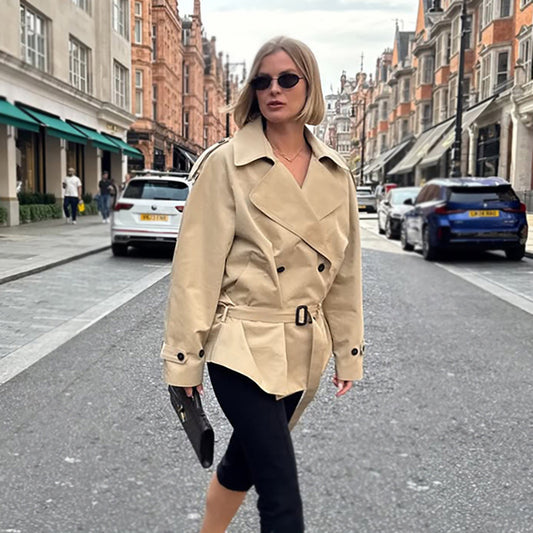 Women's Long-sleeved Lapel Lace-up Waist-controlled Mid-length Trench Coat