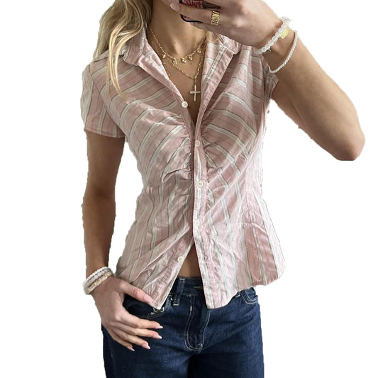 Fashionable And Comfortable New Striped Cinched Blouse Women