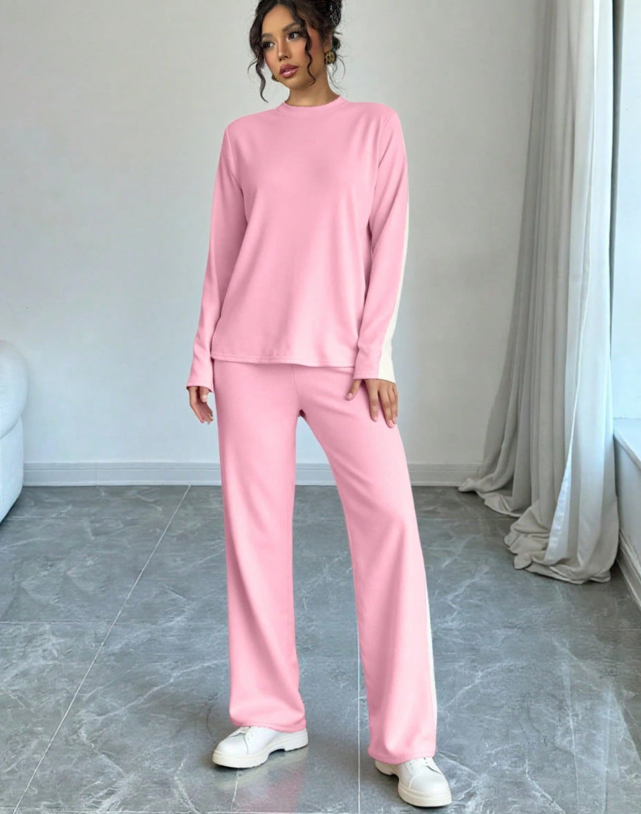Trousers Suit European And American Autumn And Winter Women Color Contrast Patchwork Fashion Two-piece Suit