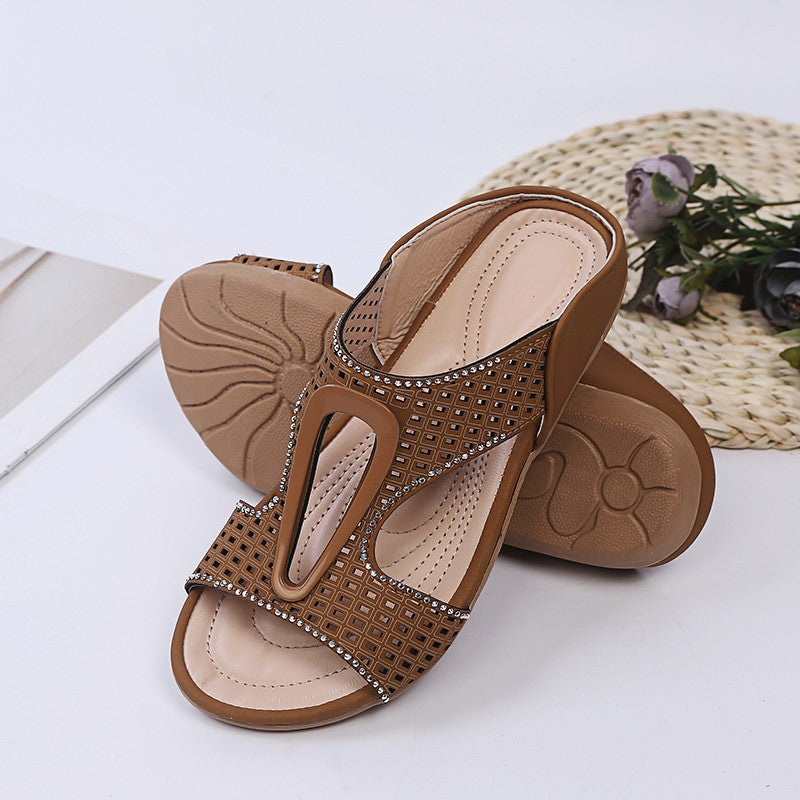 Fashion Rhinestone Hollow Large Size Casual Slippers