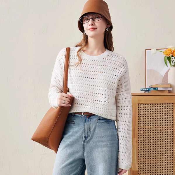 New FallWinter Hollowed-Out Merino Wool Womens Sweater