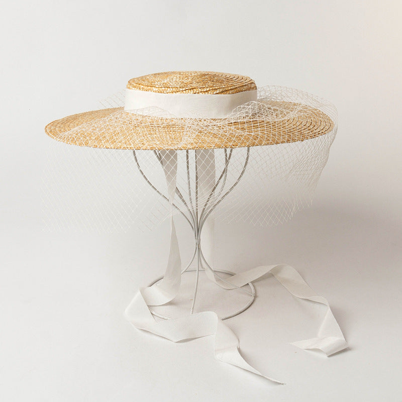 Light Flat Top Wide Brim Mesh Straw Hat