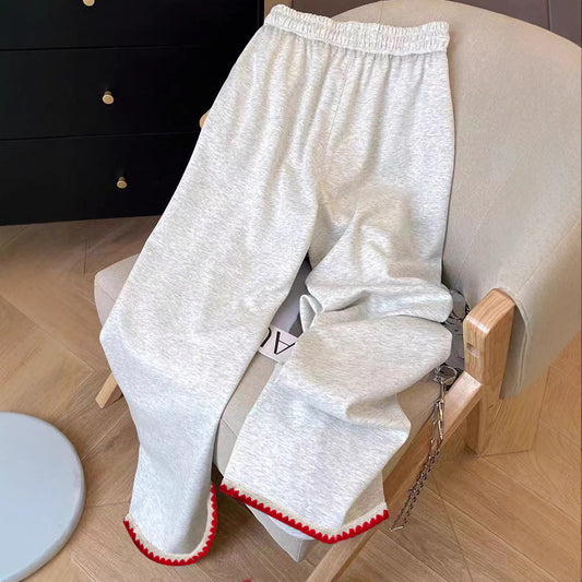 Versatile High-waisted Casual Wide-leg Sweatpants With Contrasting Trim