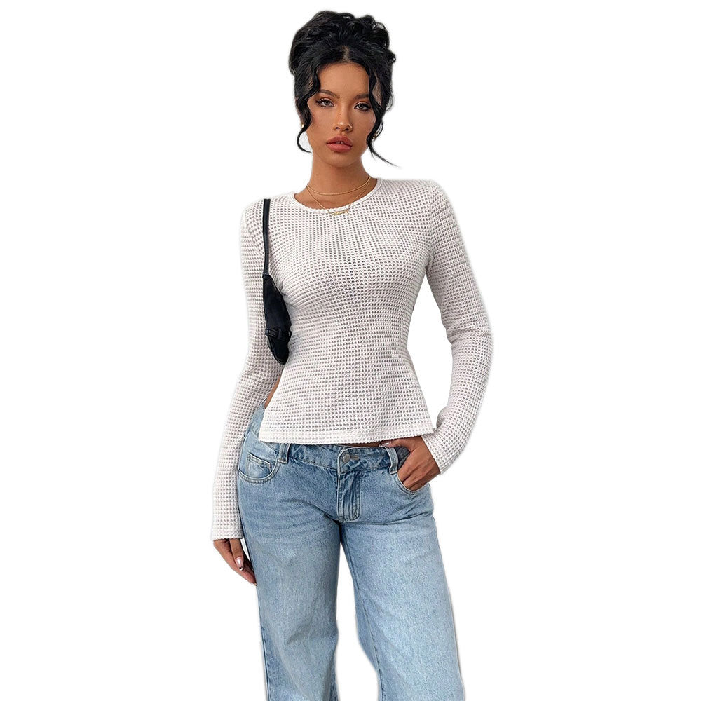 Waist-baring Belt-detailed Slim-fit Long-sleeve Top