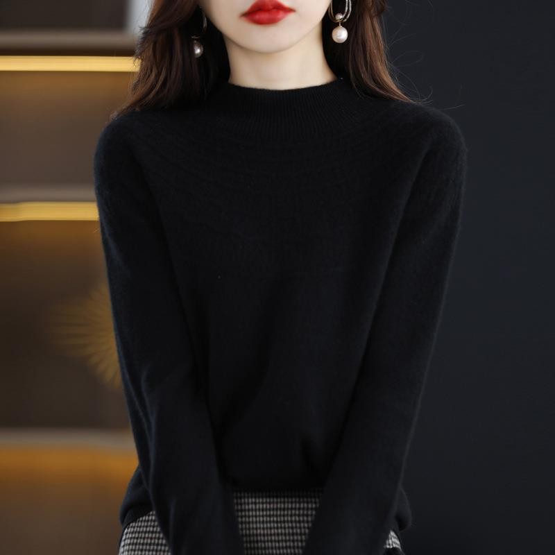Hollow Wool Base Shirt Women's Clothing Half-collar Wool Sweater