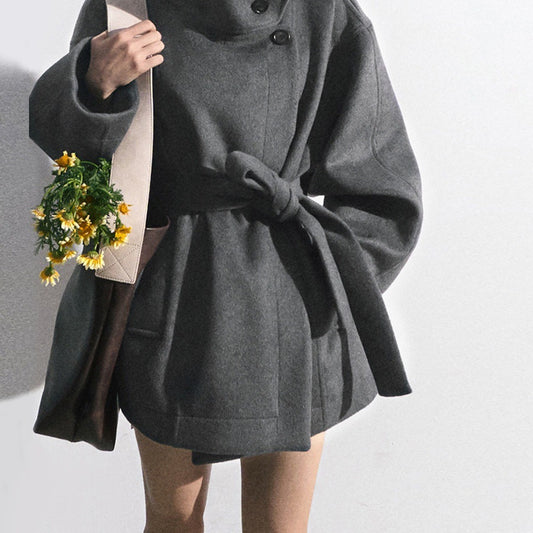 Womens Wool Coat With A Stand Collar And A Defined Waist