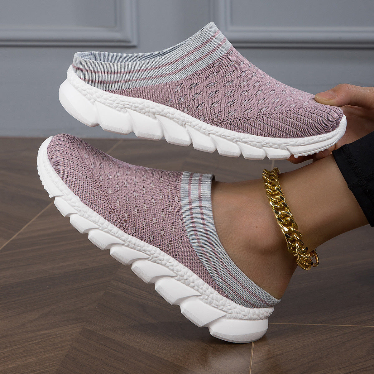 Breathable Flyknit Socks Semi Slipper Women's Shoes Lightweight Casual