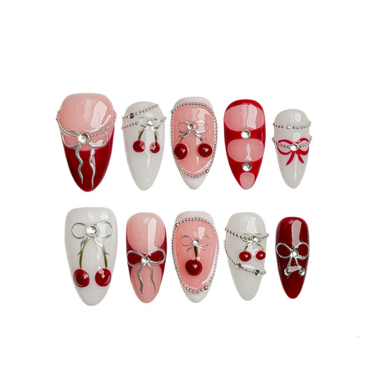Autumn New Carved Hand Painted Almond Nail Hand-worn Nail