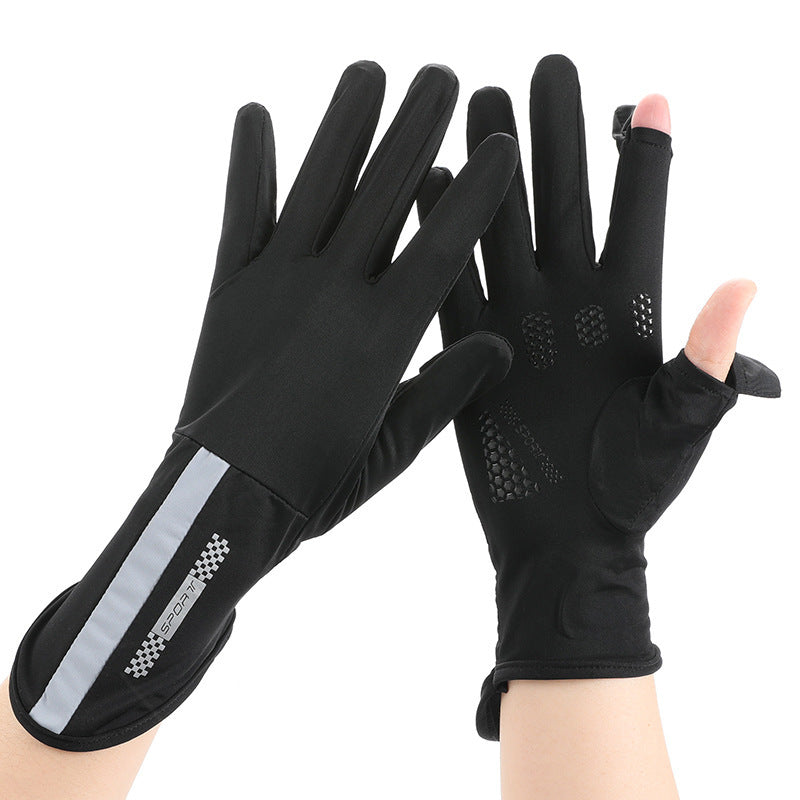 Summer Men And Women's Thin Elastic Breathable Ice Silk Sunscreen Gloves