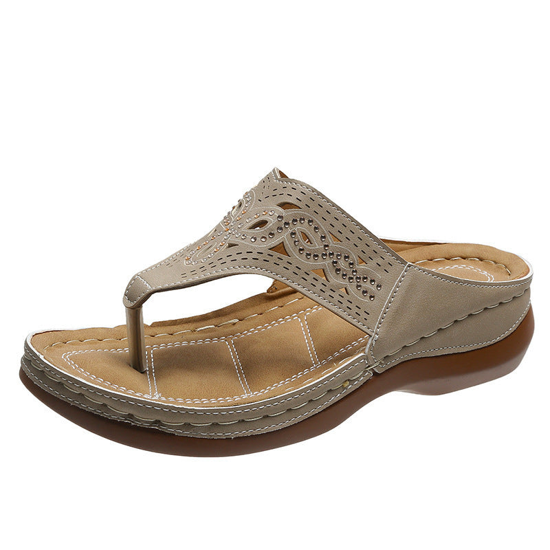 Women's New Large Size Hollow Rhinestone Platform Flip Flops