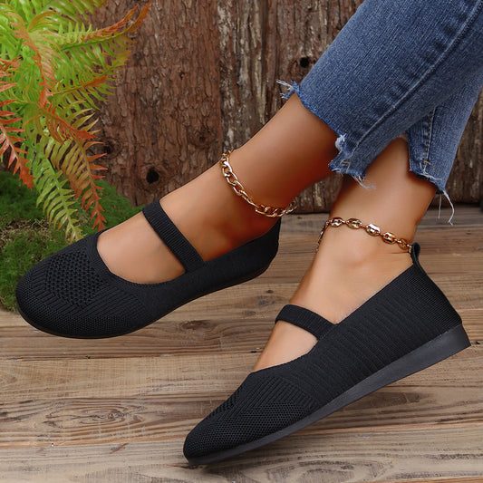 Round Head Comfortable Flat Casual Shallow Mouth Flying Woven Pumps