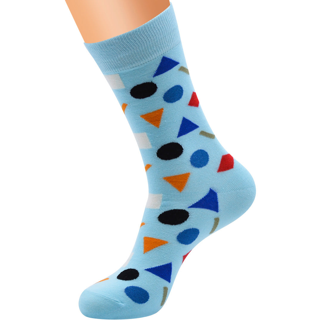 Geometric Contrast Color Men's Cotton Long Socks