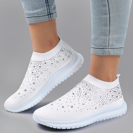 Europæiske og amerikanske plus size rhinestone stretch sokkesko afslappede sneakers til mænd og kvinder