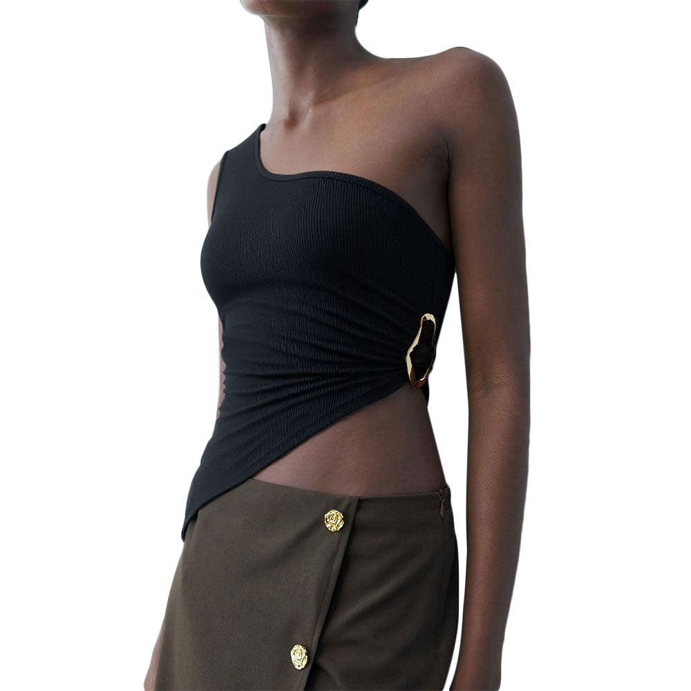 Single Shoulder Strap Vest Sexy Off-shoulder Oblique Neck Design Top