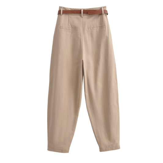 Women's Solid Color With Belt Casual Trousers