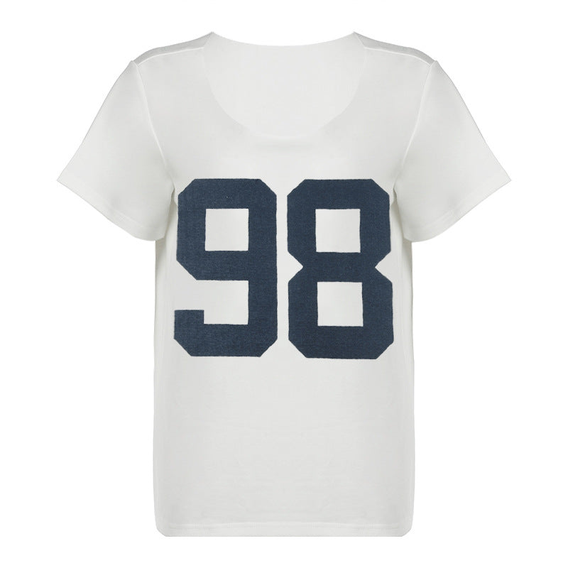 Retro Digital Printed Loose Scoop Short Sleeve Top