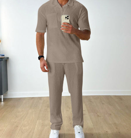 Fashion Casual Polo Short Sleeve Shirt Trousers Two-piece Set Men's Suit