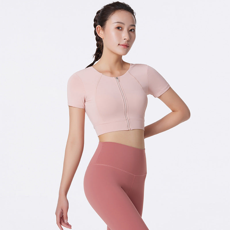 Yoga Clothes Women's Short Sleeve Zipper Breathable Exercise Top