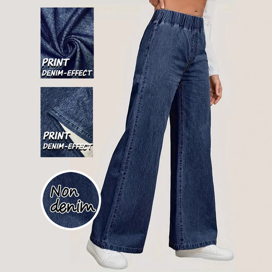 Womens High-waisted Straight-leg Faux Denim Wide-leg Pants