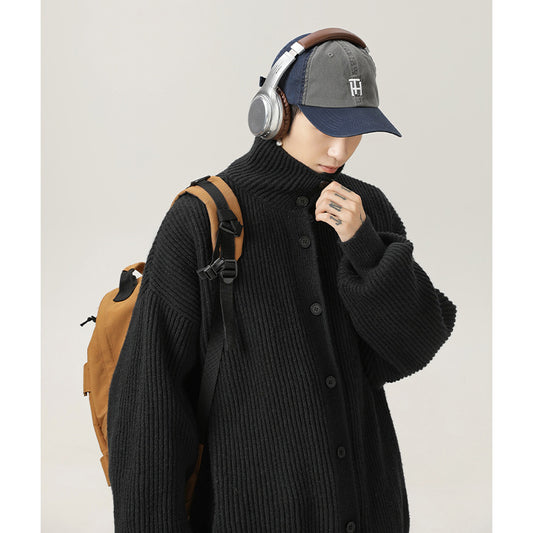 Japanese-style Retro Turtleneck Cardigan Sweater Men's Autumn And Winter Idle Style