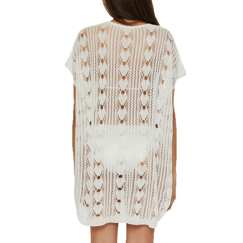 Sexy Knitted Hollow-out Deep V-Neck Loose Bikini Top