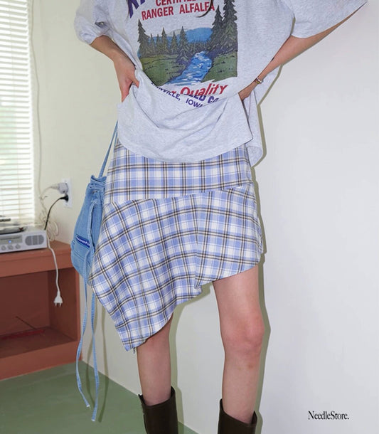 Retro Irregular Plaid Pattern High Waist Slimming Skirt